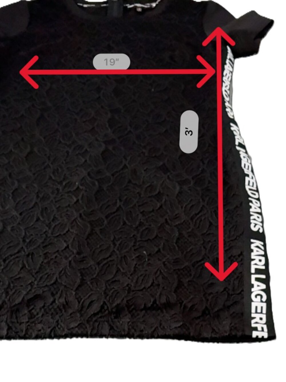 Karl Lagerfeld Paris Black Lace Short Sleeve Shift Dress Logo Side Tape Sz L 1 - Picture 6 of 6